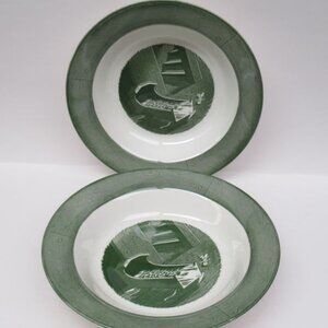 2 - Royal China COLONIAL HOMESTEAD Green 8 1/4 Inch Rim Soup Bowls, Made In USA